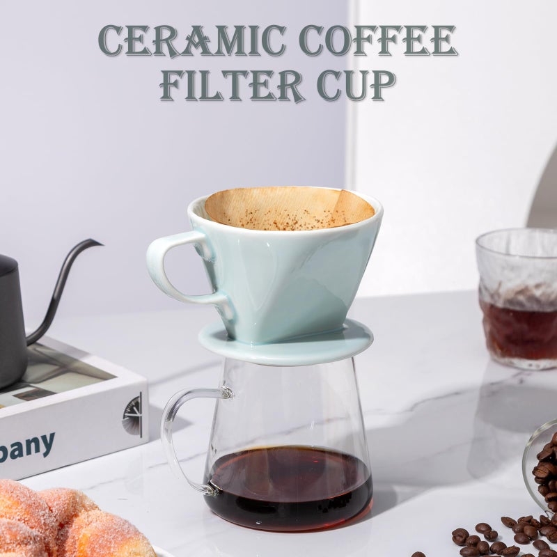 Noarixa Pour Over Coffee Dripper, Ceramic Pour Over Coffee Maker with 3 Holes Flat Bottom, Easy Manual Brew Maker, Porcelain Slow Filter Cone for Travel, Camping, Office, Home, GR - Image 4